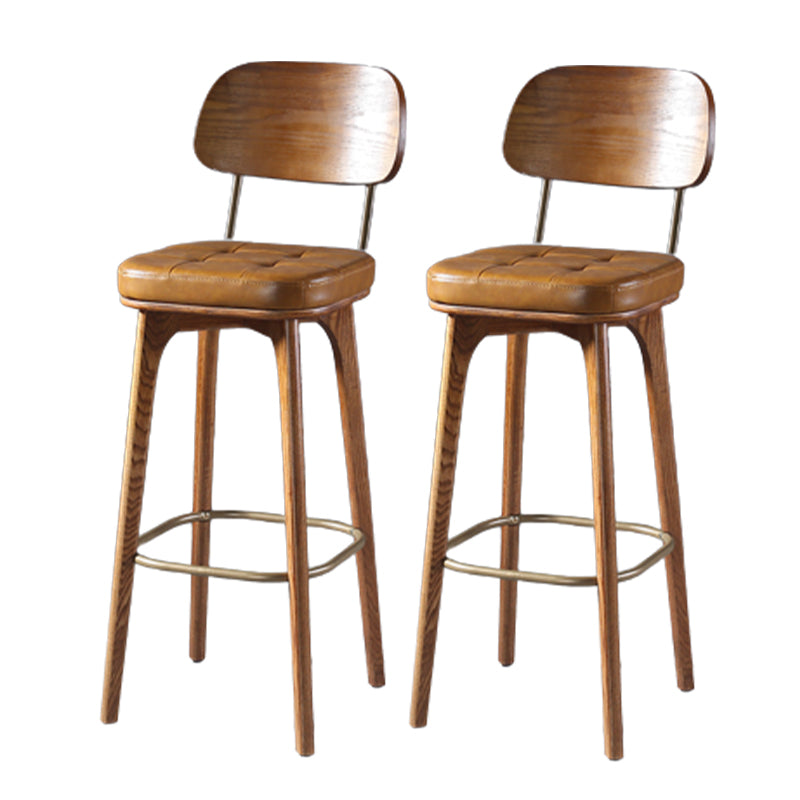 Modern Style Bar Stool Leather Backrest Bar Stools with Wooden Base Brown 2 Piece Set Clearhalo 'Bar Furniture' 'Bar Stools' 'bar_stools' 'furn' 'furn_bar_stools' 'Furniture' 'Kitchen & Dining Furniture' 7376327