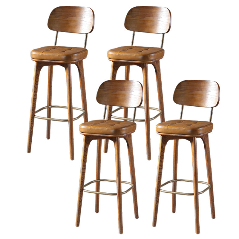 Modern Style Bar Stool Leather Backrest Bar Stools with Wooden Base Brown 4 Piece Set Clearhalo 'Bar Furniture' 'Bar Stools' 'bar_stools' 'furn' 'furn_bar_stools' 'Furniture' 'Kitchen & Dining Furniture' 7376328