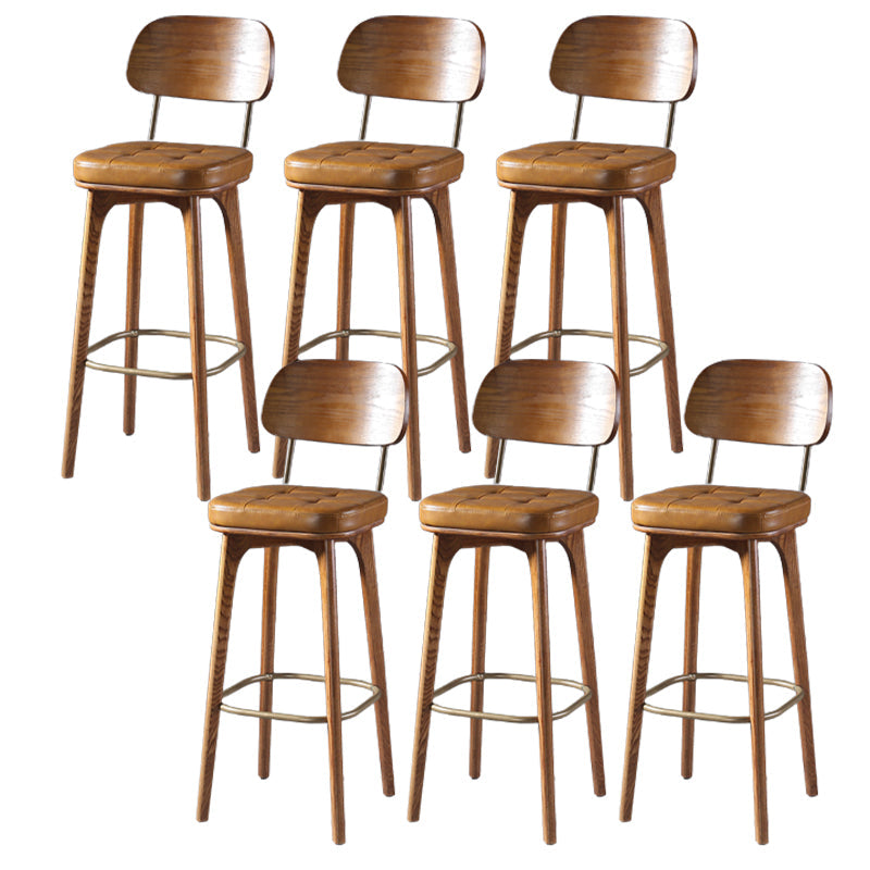 Modern Style Bar Stool Leather Backrest Bar Stools with Wooden Base Brown 6 Piece Set Clearhalo 'Bar Furniture' 'Bar Stools' 'bar_stools' 'furn' 'furn_bar_stools' 'Furniture' 'Kitchen & Dining Furniture' 7376329