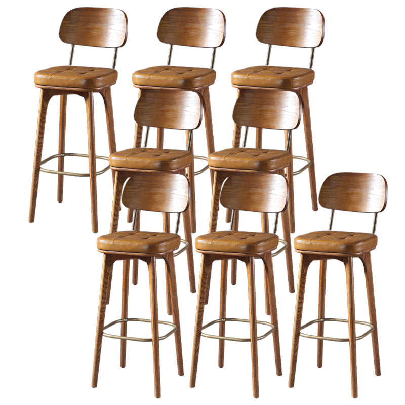 Modern Style Bar Stool Leather Backrest Bar Stools with Wooden Base Brown 8 Piece Set Clearhalo 'Bar Furniture' 'Bar Stools' 'bar_stools' 'furn' 'furn_bar_stools' 'Furniture' 'Kitchen & Dining Furniture' 7376330