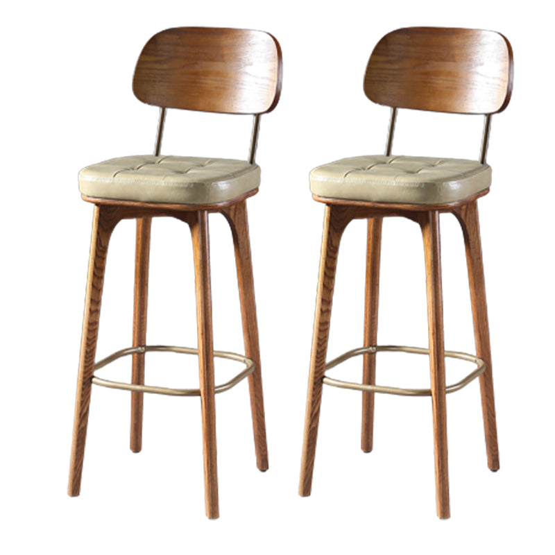 Modern Style Bar Stool Leather Backrest Bar Stools with Wooden Base Khaki 2 Piece Set Clearhalo 'Bar Furniture' 'Bar Stools' 'bar_stools' 'furn' 'furn_bar_stools' 'Furniture' 'Kitchen & Dining Furniture' 7376335