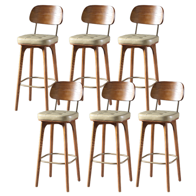 Modern Style Bar Stool Leather Backrest Bar Stools with Wooden Base Khaki 6 Piece Set Clearhalo 'Bar Furniture' 'Bar Stools' 'bar_stools' 'furn' 'furn_bar_stools' 'Furniture' 'Kitchen & Dining Furniture' 7376337