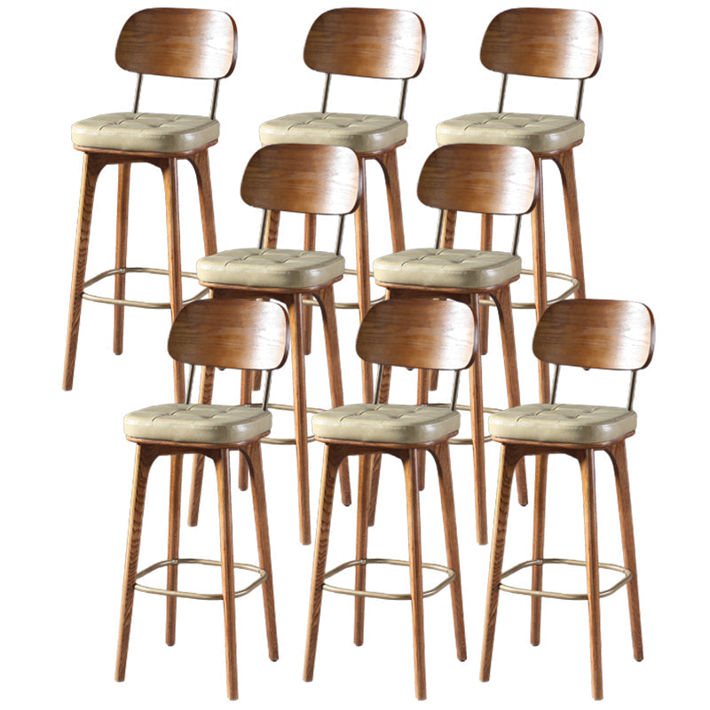 Modern Style Bar Stool Leather Backrest Bar Stools with Wooden Base Khaki 8 Piece Set Clearhalo 'Bar Furniture' 'Bar Stools' 'bar_stools' 'furn' 'furn_bar_stools' 'Furniture' 'Kitchen & Dining Furniture' 7376338