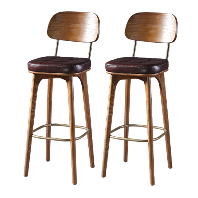 Modern Style Bar Stool Leather Backrest Bar Stools with Wooden Base Burgundy 2 Piece Set Clearhalo 'Bar Furniture' 'Bar Stools' 'bar_stools' 'furn' 'furn_bar_stools' 'Furniture' 'Kitchen & Dining Furniture' 7376339
