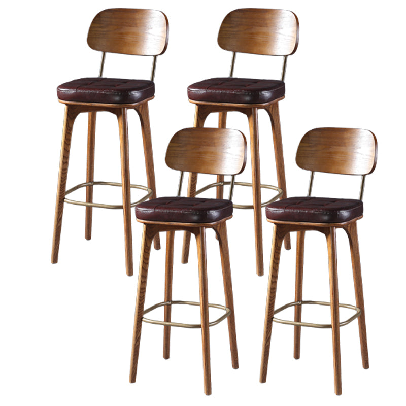 Modern Style Bar Stool Leather Backrest Bar Stools with Wooden Base Burgundy 4 Piece Set Clearhalo 'Bar Furniture' 'Bar Stools' 'bar_stools' 'furn' 'furn_bar_stools' 'Furniture' 'Kitchen & Dining Furniture' 7376340