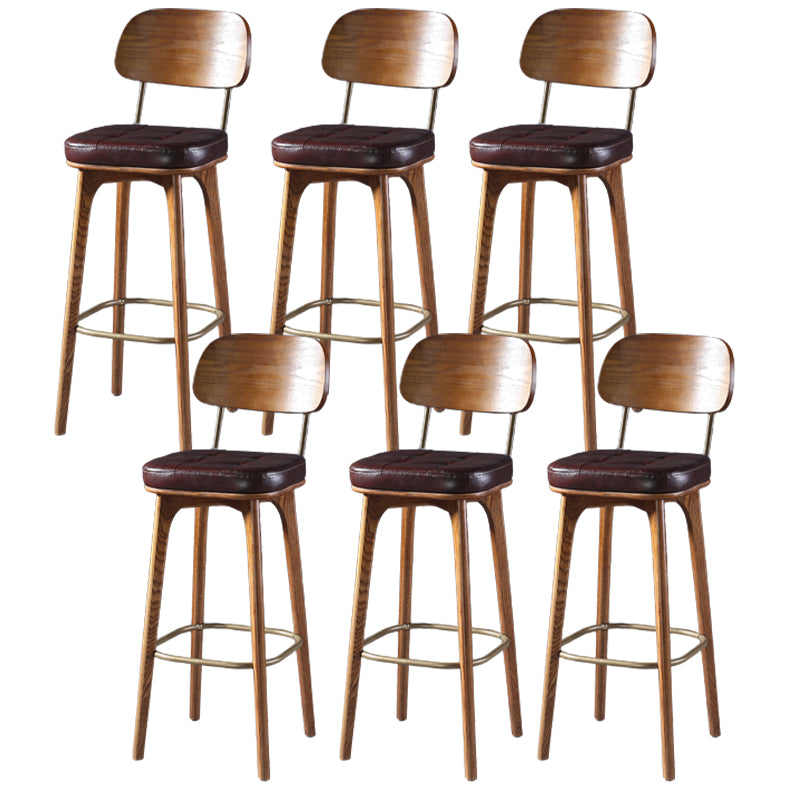 Modern Style Bar Stool Leather Backrest Bar Stools with Wooden Base Burgundy 6 Piece Set Clearhalo 'Bar Furniture' 'Bar Stools' 'bar_stools' 'furn' 'furn_bar_stools' 'Furniture' 'Kitchen & Dining Furniture' 7376341