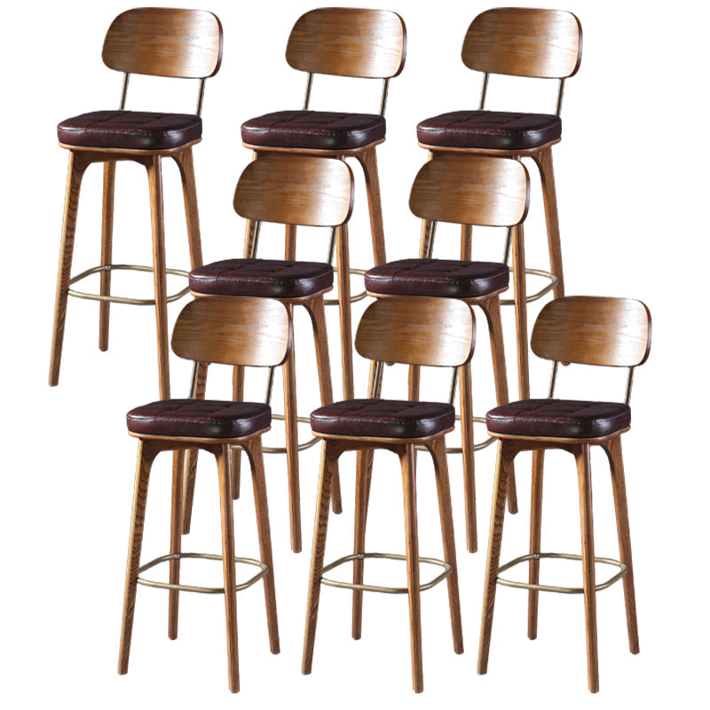 Modern Style Bar Stool Leather Backrest Bar Stools with Wooden Base Burgundy 8 Piece Set Clearhalo 'Bar Furniture' 'Bar Stools' 'bar_stools' 'furn' 'furn_bar_stools' 'Furniture' 'Kitchen & Dining Furniture' 7376342