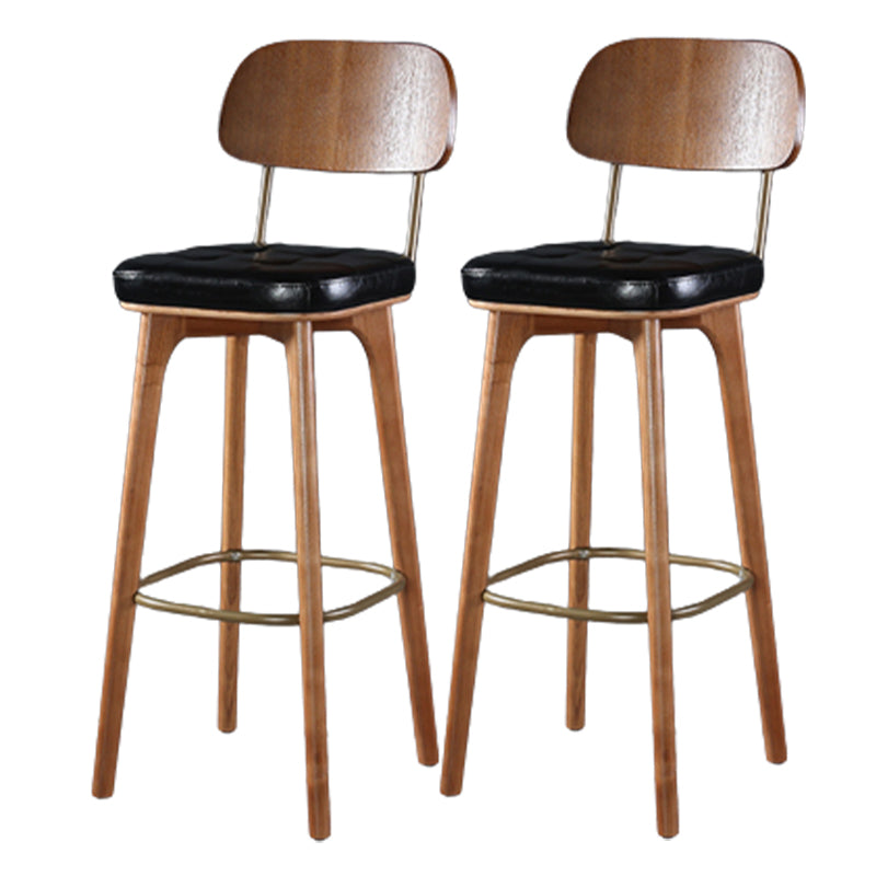 Modern Style Bar Stool Leather Backrest Bar Stools with Wooden Base Black-Brown 2 Piece Set Clearhalo 'Bar Furniture' 'Bar Stools' 'bar_stools' 'furn' 'furn_bar_stools' 'Furniture' 'Kitchen & Dining Furniture' 7376343