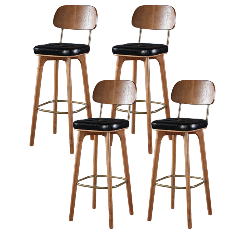 Modern Style Bar Stool Leather Backrest Bar Stools with Wooden Base Black-Brown 4 Piece Set Clearhalo 'Bar Furniture' 'Bar Stools' 'bar_stools' 'furn' 'furn_bar_stools' 'Furniture' 'Kitchen & Dining Furniture' 7376344