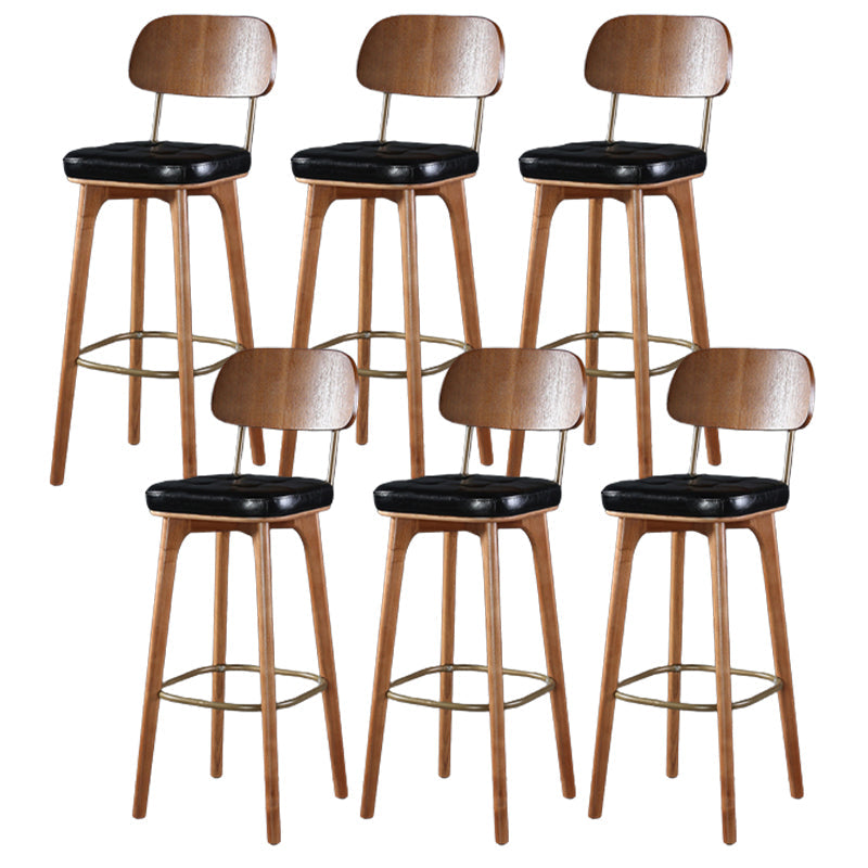 Modern Style Bar Stool Leather Backrest Bar Stools with Wooden Base Black-Brown 6 Piece Set Clearhalo 'Bar Furniture' 'Bar Stools' 'bar_stools' 'furn' 'furn_bar_stools' 'Furniture' 'Kitchen & Dining Furniture' 7376345