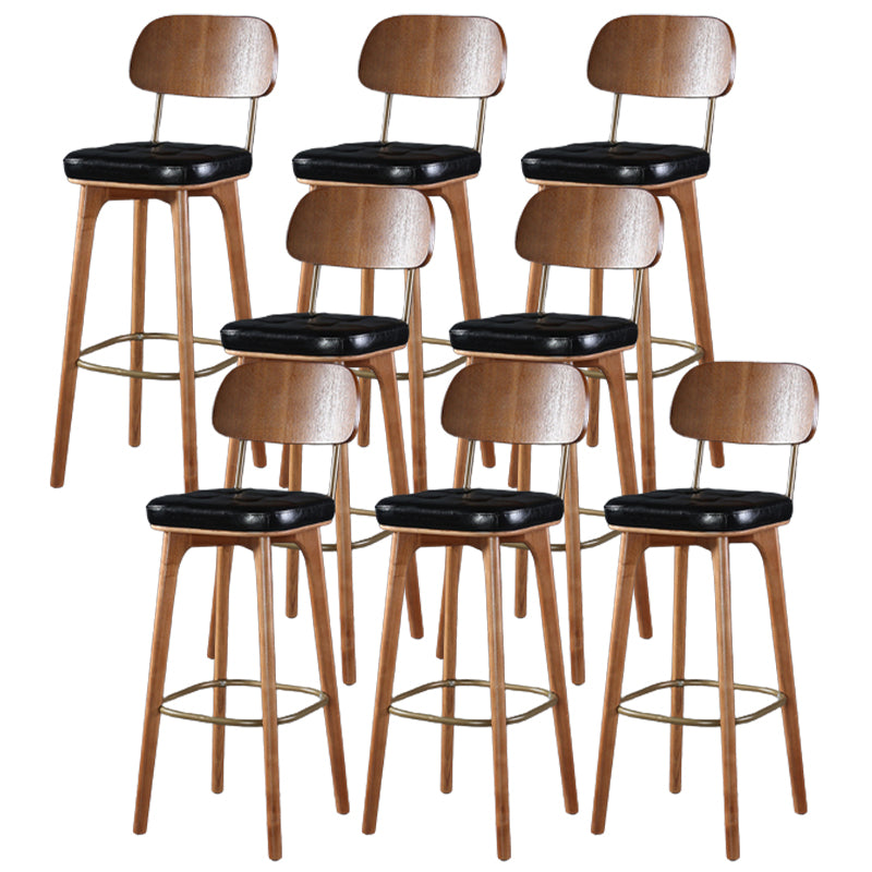 Modern Style Bar Stool Leather Backrest Bar Stools with Wooden Base Black-Brown 8 Piece Set Clearhalo 'Bar Furniture' 'Bar Stools' 'bar_stools' 'furn' 'furn_bar_stools' 'Furniture' 'Kitchen & Dining Furniture' 7376346