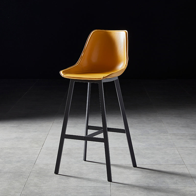 Faux Leather Counter Stool Modern Style Low Back Barstool with Metal Legs Yellow 1 Piece Clearhalo 'Bar Furniture' 'Bar Stools' 'bar_stools' 'furn' 'furn_bar_stools' 'Furniture' 'Kitchen & Dining Furniture' 7376360