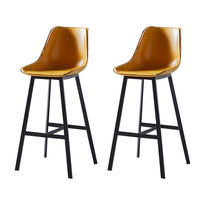 Faux Leather Counter Stool Modern Style Low Back Barstool with Metal Legs Yellow 2 Piece Set Clearhalo 'Bar Furniture' 'Bar Stools' 'bar_stools' 'furn' 'furn_bar_stools' 'Furniture' 'Kitchen & Dining Furniture' 7376363
