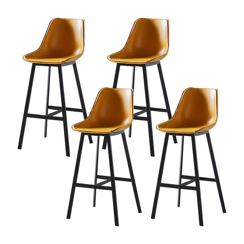 Faux Leather Counter Stool Modern Style Low Back Barstool with Metal Legs Yellow 4 Piece Set Clearhalo 'Bar Furniture' 'Bar Stools' 'bar_stools' 'furn' 'furn_bar_stools' 'Furniture' 'Kitchen & Dining Furniture' 7376365
