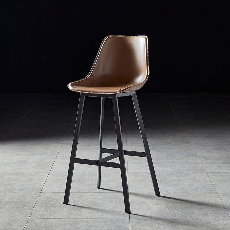 Faux Leather Counter Stool Modern Style Low Back Barstool with Metal Legs Khaki 1 Piece Clearhalo 'Bar Furniture' 'Bar Stools' 'bar_stools' 'furn' 'furn_bar_stools' 'Furniture' 'Kitchen & Dining Furniture' 7376370