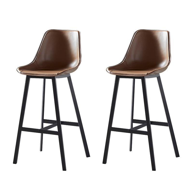 Faux Leather Counter Stool Modern Style Low Back Barstool with Metal Legs Khaki 2 Piece Set Clearhalo 'Bar Furniture' 'Bar Stools' 'bar_stools' 'furn' 'furn_bar_stools' 'Furniture' 'Kitchen & Dining Furniture' 7376371