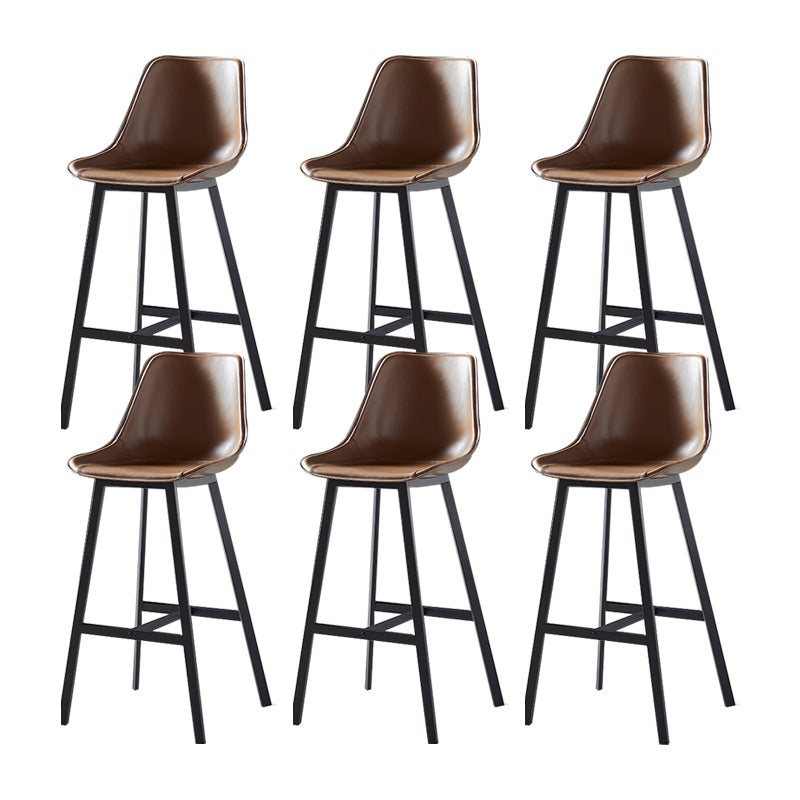 Faux Leather Counter Stool Modern Style Low Back Barstool with Metal Legs Khaki 6 Piece Set Clearhalo 'Bar Furniture' 'Bar Stools' 'bar_stools' 'furn' 'furn_bar_stools' 'Furniture' 'Kitchen & Dining Furniture' 7376373