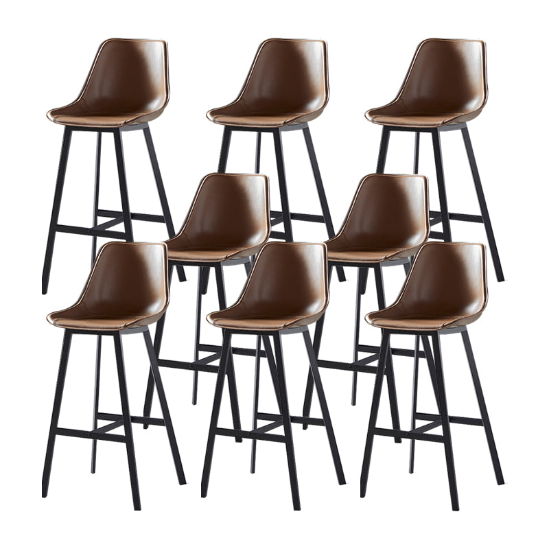 Faux Leather Counter Stool Modern Style Low Back Barstool with Metal Legs Khaki 8 Piece Set Clearhalo 'Bar Furniture' 'Bar Stools' 'bar_stools' 'furn' 'furn_bar_stools' 'Furniture' 'Kitchen & Dining Furniture' 7376374