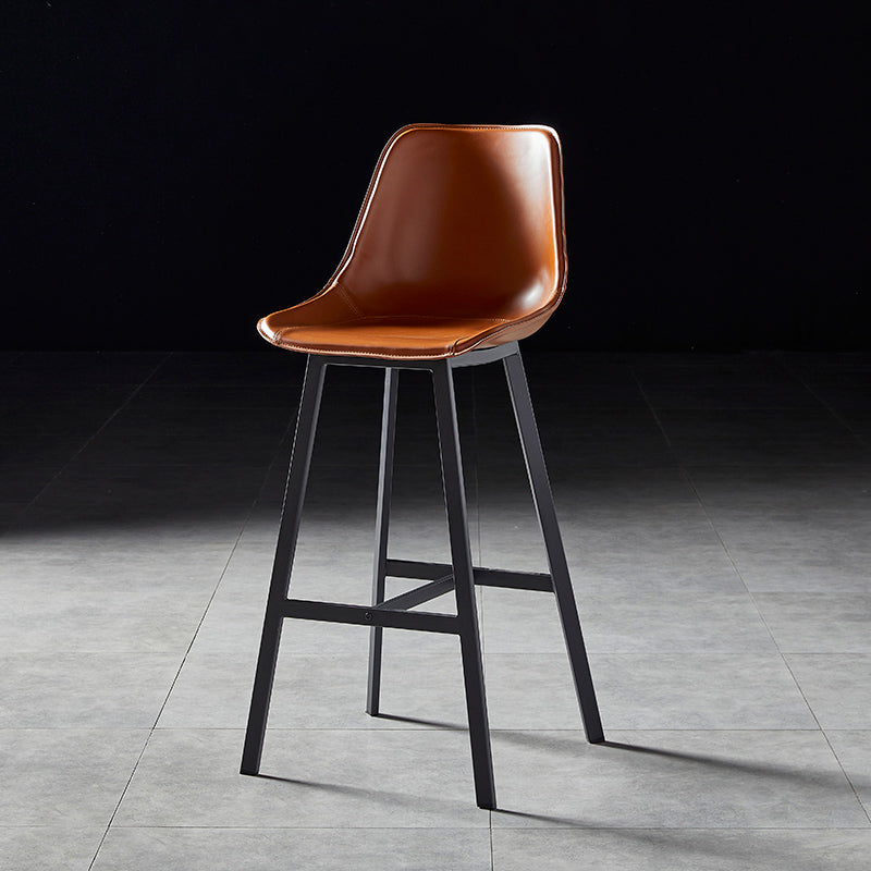 Faux Leather Counter Stool Modern Style Low Back Barstool with Metal Legs Brown 1 Piece Clearhalo 'Bar Furniture' 'Bar Stools' 'bar_stools' 'furn' 'furn_bar_stools' 'Furniture' 'Kitchen & Dining Furniture' 7376375
