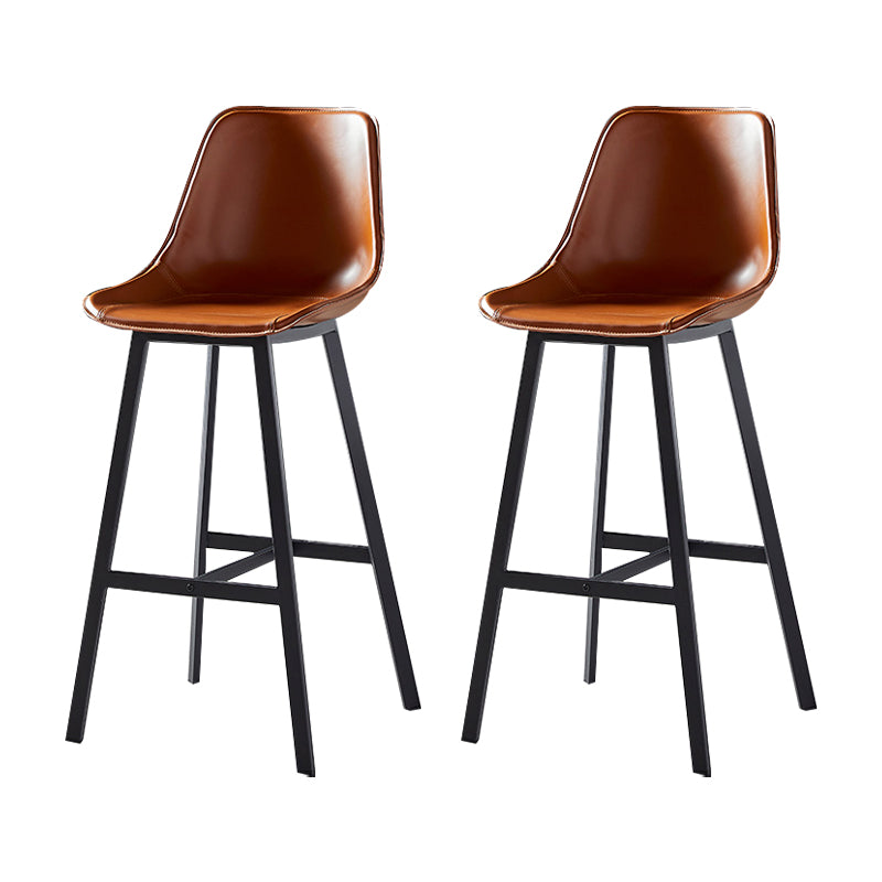 Faux Leather Counter Stool Modern Style Low Back Barstool with Metal Legs Brown 2 Piece Set Clearhalo 'Bar Furniture' 'Bar Stools' 'bar_stools' 'furn' 'furn_bar_stools' 'Furniture' 'Kitchen & Dining Furniture' 7376376