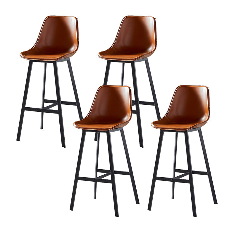 Faux Leather Counter Stool Modern Style Low Back Barstool with Metal Legs Brown 4 Piece Set Clearhalo 'Bar Furniture' 'Bar Stools' 'bar_stools' 'furn' 'furn_bar_stools' 'Furniture' 'Kitchen & Dining Furniture' 7376377