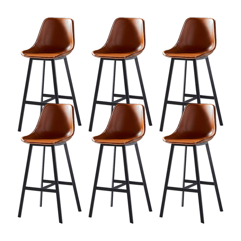 Faux Leather Counter Stool Modern Style Low Back Barstool with Metal Legs Brown 6 Piece Set Clearhalo 'Bar Furniture' 'Bar Stools' 'bar_stools' 'furn' 'furn_bar_stools' 'Furniture' 'Kitchen & Dining Furniture' 7376378