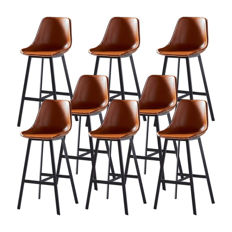 Faux Leather Counter Stool Modern Style Low Back Barstool with Metal Legs Brown 8 Piece Set Clearhalo 'Bar Furniture' 'Bar Stools' 'bar_stools' 'furn' 'furn_bar_stools' 'Furniture' 'Kitchen & Dining Furniture' 7376379