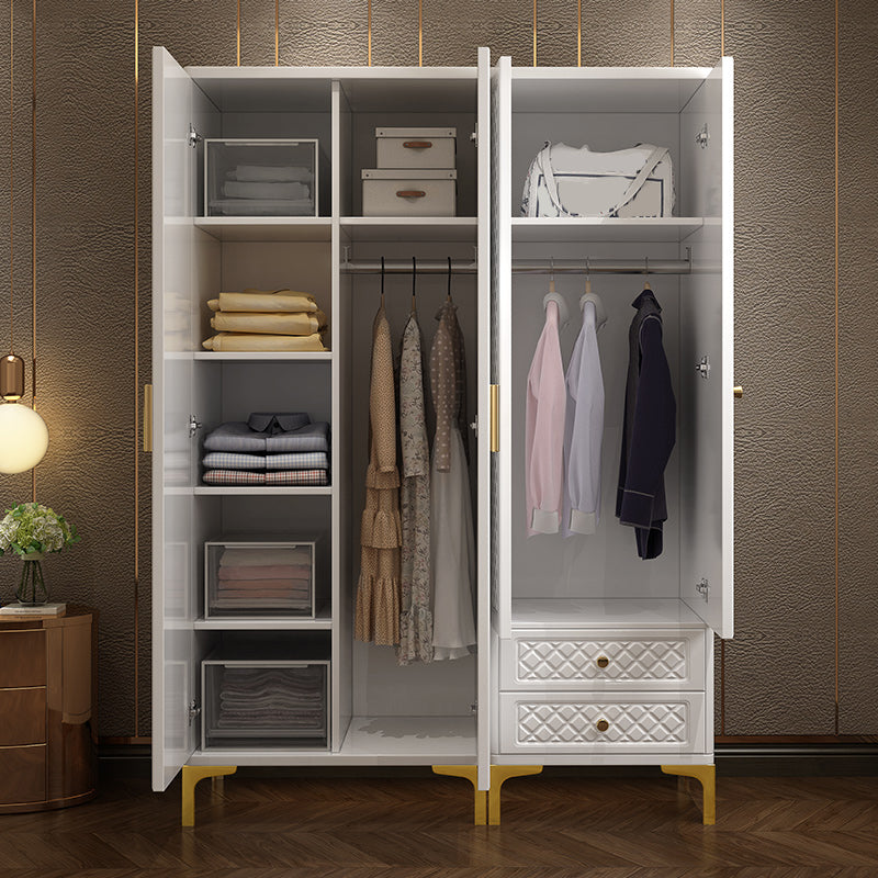 Engineered Wood Garderobe Cabinet Glam Style Soft Close Deuren Garderobe Closet in White