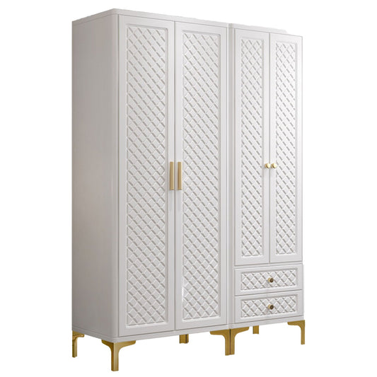 Engineered Wood Wardrobe Cabinet Glam Style Soft Close Doors Wardrobe Closet in White