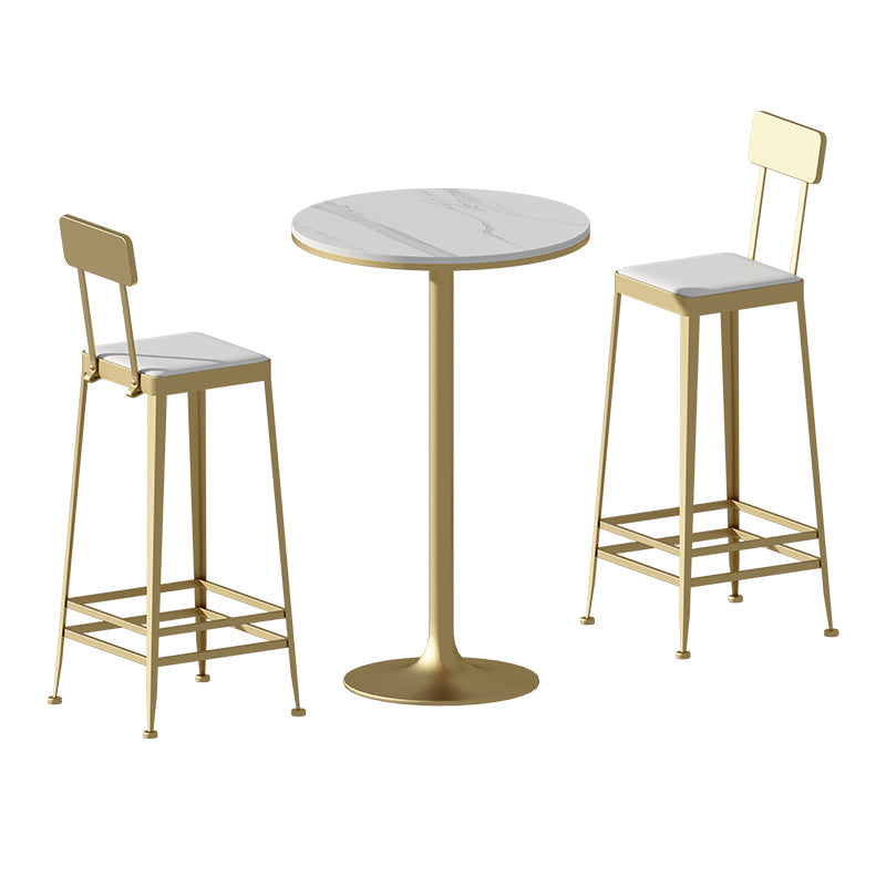 Modern Round Bar Table Set 1/3 Pcs Stone Top Bar Table and Metal Stools Table & Chair(s) Gold 3 Piece Set Clearhalo 'Bar Furniture' 'furn' 'furn_home_bar_bar_sets' 'Furniture' 'Home Bars & Bar Sets' 'home_bar_bar_sets' 'Kitchen & Dining Furniture' 7377370