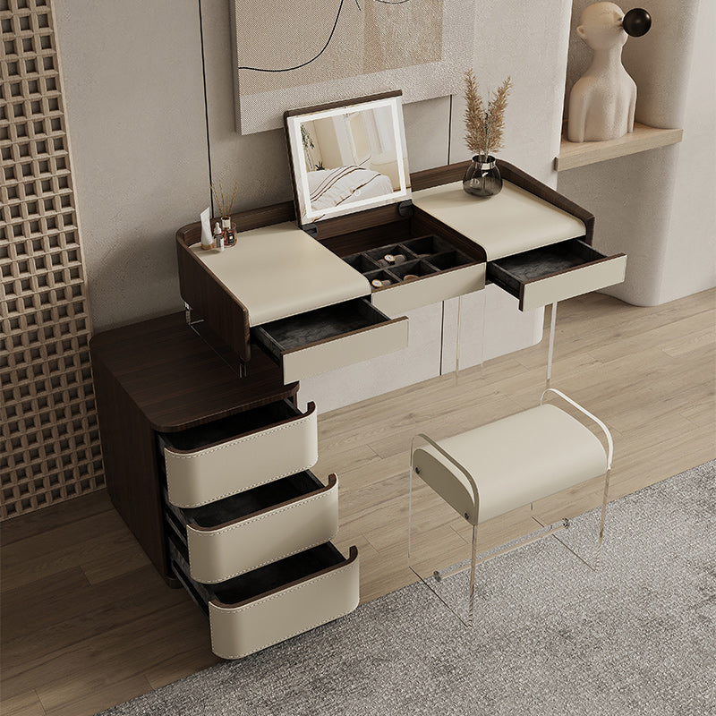 Modern Bedroom Makeup Vanity Desk Faux Leather Vanity Dressing Table