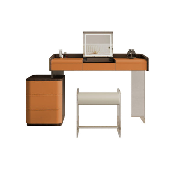 Modern Bedroom Makeup Vanity Desk Faux Leather Vanity Dressing Table