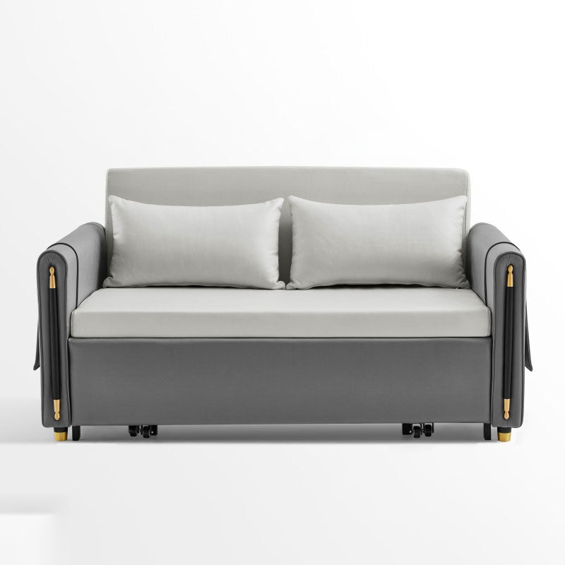 Faux Leather Folding Sleeper Sofa No Distressing Storage Convertible Sofas Grey Latex Clearhalo 'furn' 'furn_futons' 'Furniture' 'Futons & Daybeds' 'Futons' 'Living Room Furniture' 7377631