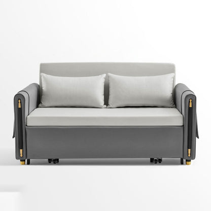 Faux Leather Folding Sleeper Sofa No Distressing Storage Convertible Sofas Grey Latex Clearhalo 'furn' 'furn_futons' 'Furniture' 'Futons & Daybeds' 'Futons' 'Living Room Furniture' 7377631