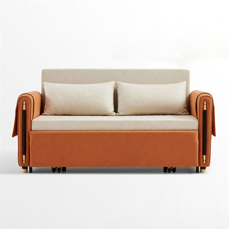 Faux Leather Folding Sleeper Sofa No Distressing Storage Convertible Sofas Orange Clearhalo 'furn' 'furn_futons' 'Furniture' 'Futons & Daybeds' 'Futons' 'Living Room Furniture' 7377632