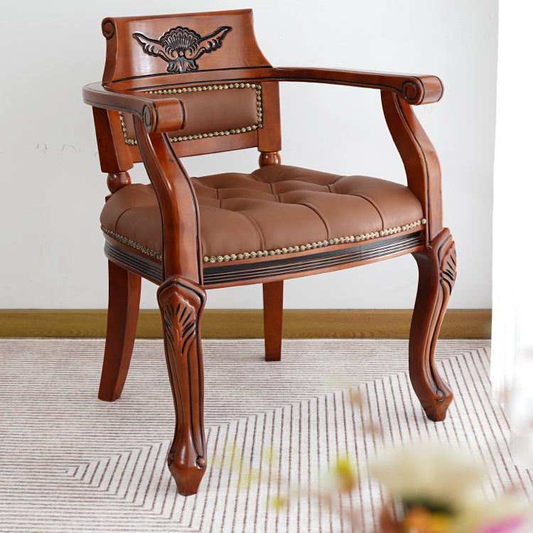 Rustikaler Essstuhl Leder Massivholz Armstuhl für Zuhause