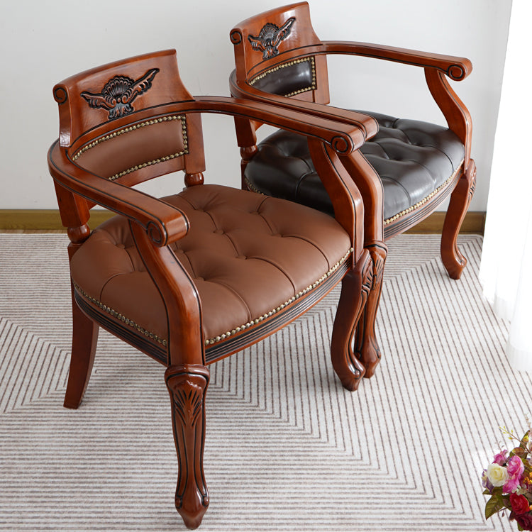 Rustikaler Essstuhl Leder Massivholz Armstuhl für Zuhause