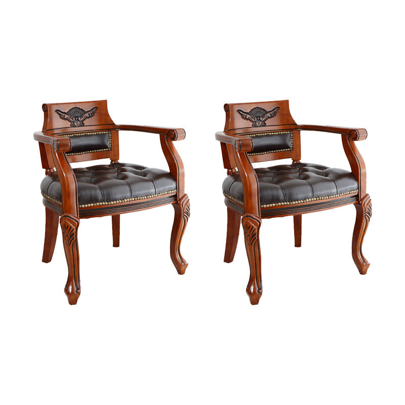 Rustikaler Essstuhl Leder Massivholz Armstuhl für Zuhause