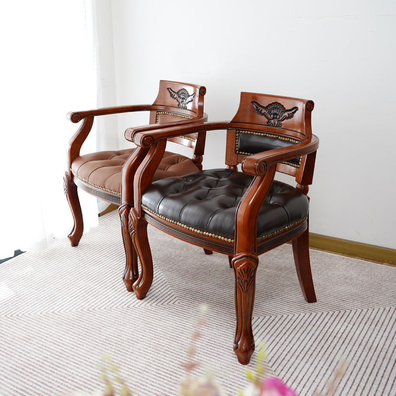 Rustikaler Essstuhl Leder Massivholz Armstuhl für Zuhause