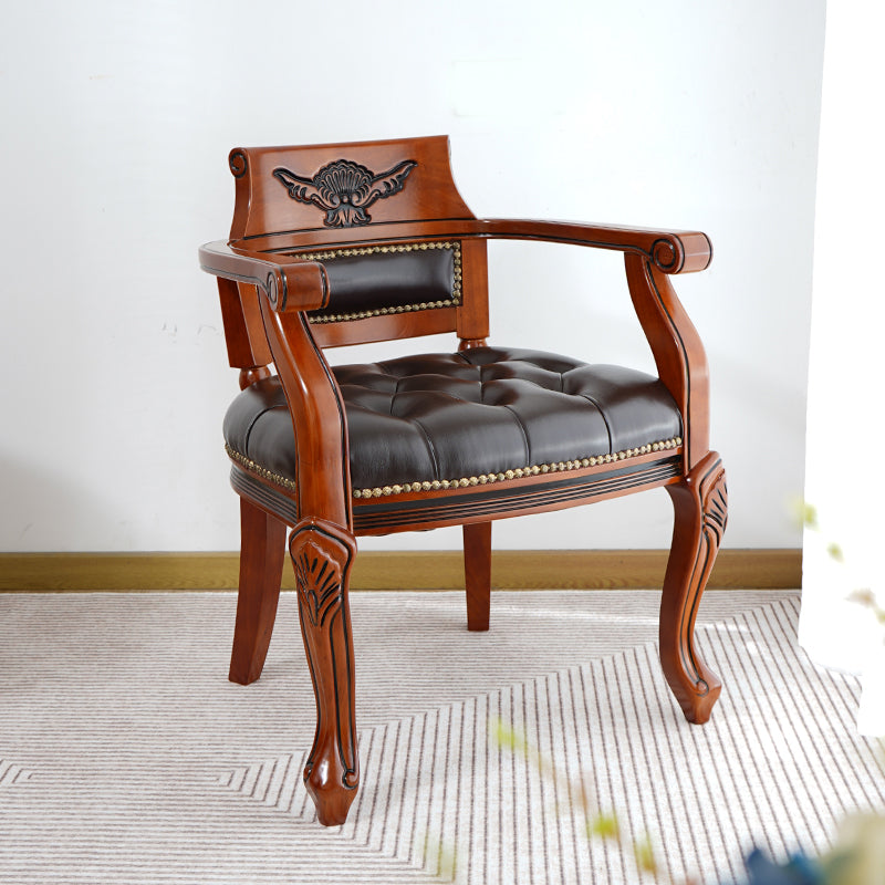 Rustikaler Essstuhl Leder Massivholz Armstuhl für Zuhause