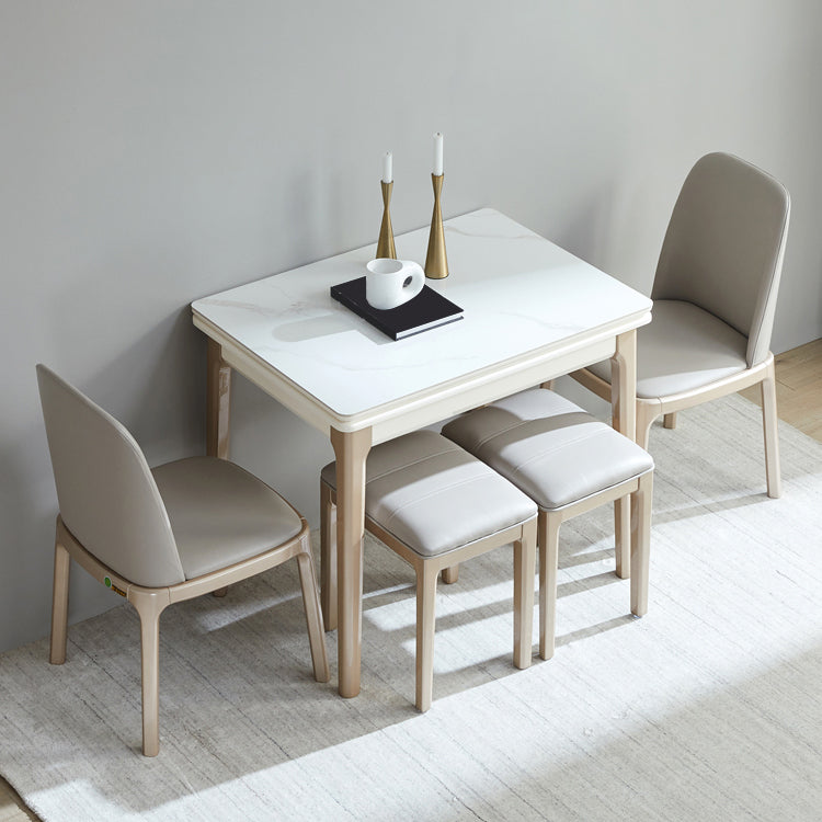 Table à manger évolutive en pierre moderne, pieds en bois pour salle à manger