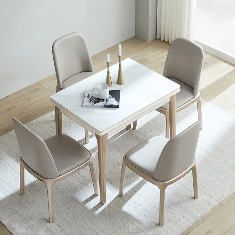 Table à manger évolutive en pierre moderne, pieds en bois pour salle à manger