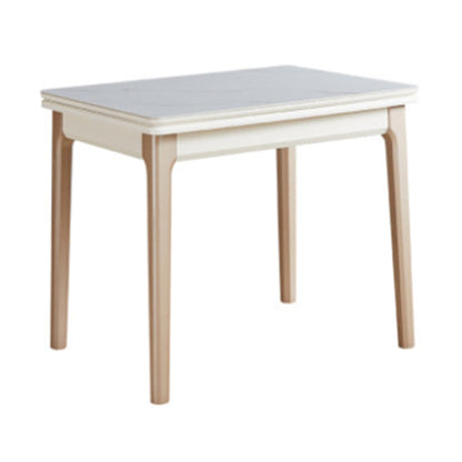 Table à manger évolutive en pierre moderne, pieds en bois pour salle à manger