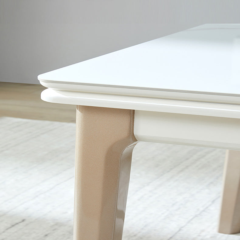 Table à manger évolutive en pierre moderne, pieds en bois pour salle à manger