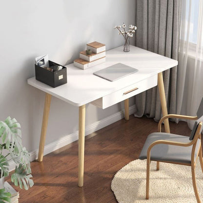 Rectangular Shaped Office Desk Reversible Natural/White Writing Desk with 1 Drawer 31"L x 19"W x 28"H White Clearhalo 'furn' 'furn_office_desk' 'Furniture' 'Office Desks' 'Office Furniture' 'office_desk' 7379327