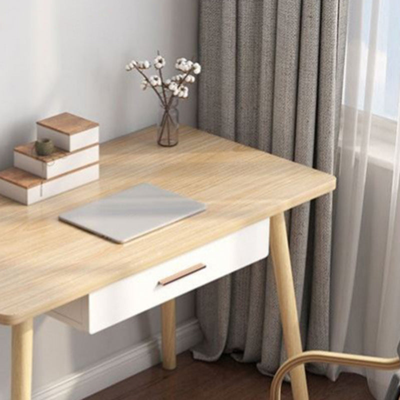 Rectangular Shaped Office Desk Reversible Natural/White Writing Desk with 1 Drawer Clearhalo 'furn' 'furn_office_desk' 'Furniture' 'Office Desks' 'Office Furniture' 'office_desk' 7379328