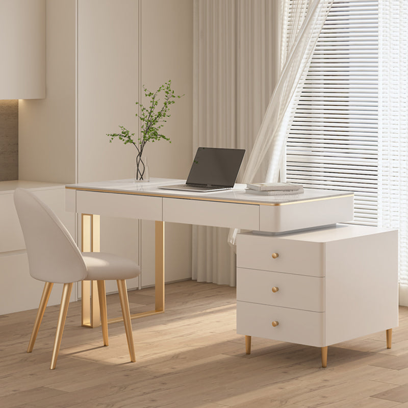 Escritorio de oficina rectángulo de piedra blanco 29.53 "escritorio de escritura de alto con cajones
