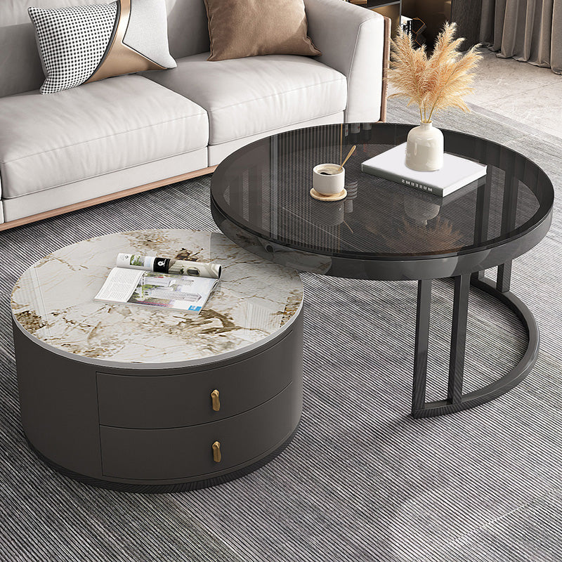 Round Tropical Coffee Table Storage 2 Nesting Coffee Table Set Clearhalo 'Coffee & Accent Tables' 'Coffee Tables' 'coffee_tables' 'furn' 'furn_coffee_tables' 'Furniture' 'Living Room Furniture' 7379594