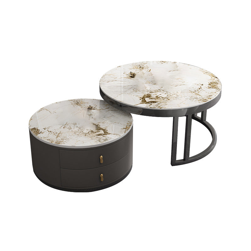 Round Tropical Coffee Table Storage 2 Nesting Coffee Table Set Pandora & Gold Stone Clearhalo 'Coffee & Accent Tables' 'Coffee Tables' 'coffee_tables' 'furn' 'furn_coffee_tables' 'Furniture' 'Living Room Furniture' 7379595