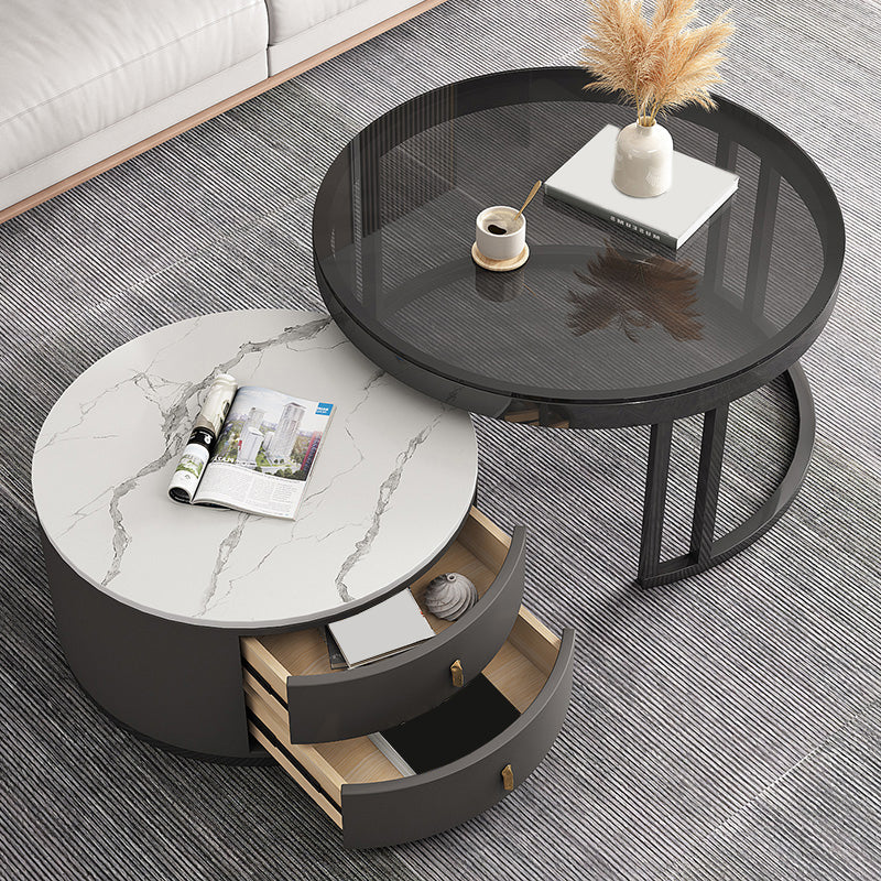 Round Tropical Coffee Table Storage 2 Nesting Coffee Table Set Clearhalo 'Coffee & Accent Tables' 'Coffee Tables' 'coffee_tables' 'furn' 'furn_coffee_tables' 'Furniture' 'Living Room Furniture' 7379601